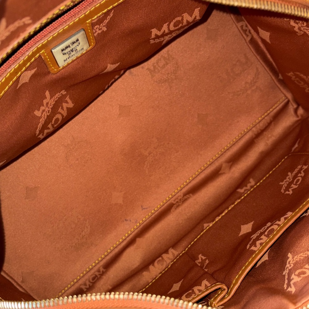 MCM Visetos Cognac Boston Bag with Princess Lion Charms - Picture 13 of 15